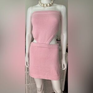 Beige Botany Strapless Cutout Sweater Knit Mini Dress in  Pink color Size L
